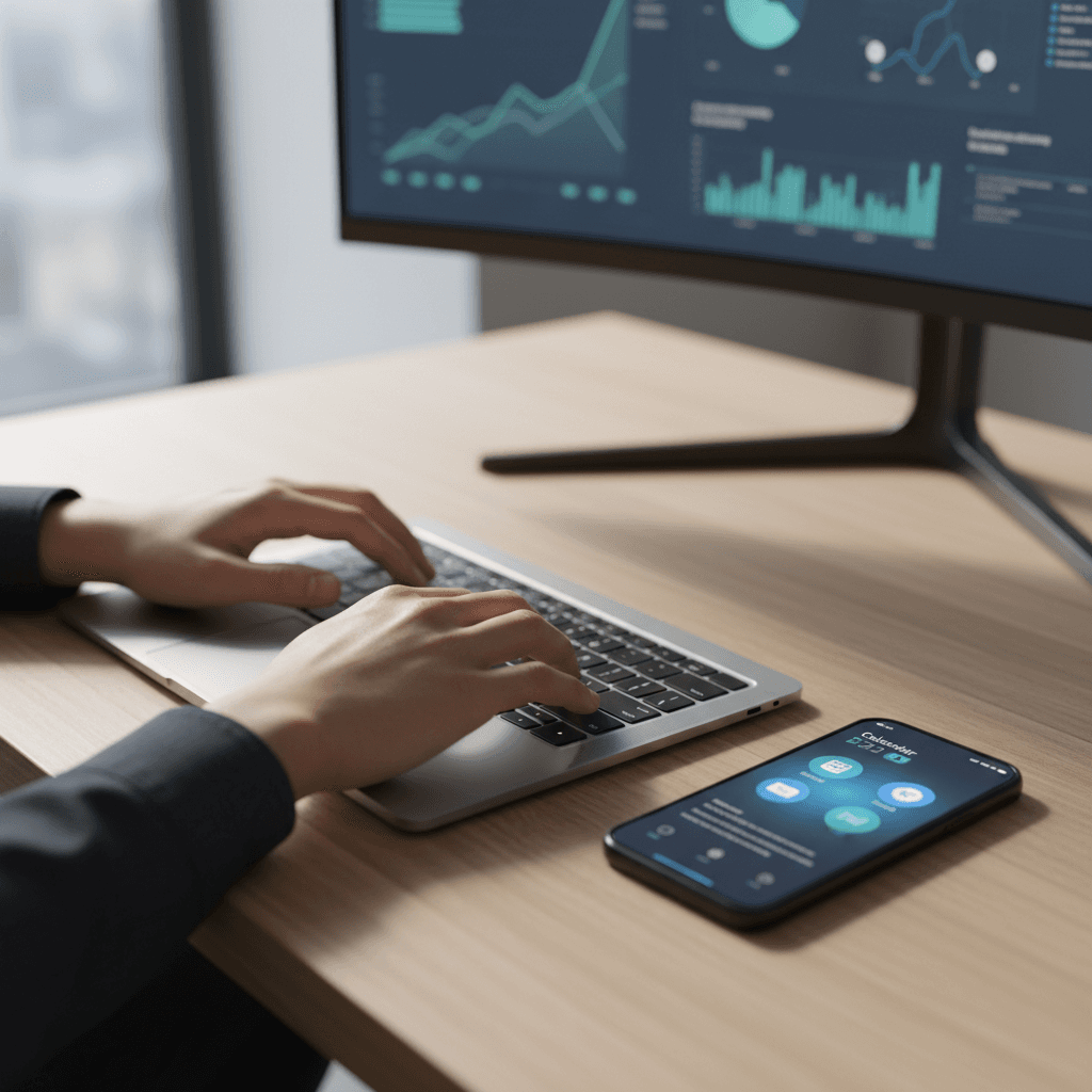 Person working on a digital project in a modern office